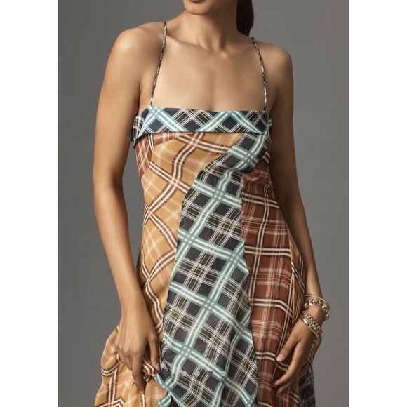NWT Anthropologie Maeve Asymmetric Plaid Mix Midi Dress Size:S MSRP:$198 - Picture 3 of 7